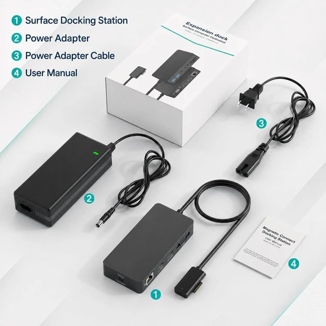 Alt view image 6 of 6 - Surface Docking Station, Triple Display with Dual 4K HDMI & VGA, Power Adapter Included, Compatible with Microsoft Surface Pro 11/10/9/8/X/7+/7/6/5/4/3, Laptop 7/6/5/4/3/2/1, Go/Book