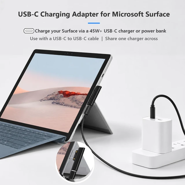 Alt view image 2 of 7 - Surface Connect to USB-C Charging Adapter for Microsoft Surface Pro 2-Pack, Female USB-C input, for Surface Pro 12/11/10/7/6/5/4/3 Laptop Go, requires 45W+ 15V/3A PD charger and Cable