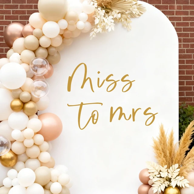 Alt view image 3 of 7 - Miss to Mrs Sign for Backdrop, Gold Miss to Mrs Decal Wall Sticker Banner for Balloon Arch, Bride to Be Bridal Shower Bachelorette Wedding Engagement Party Decorations (Not Balloon)