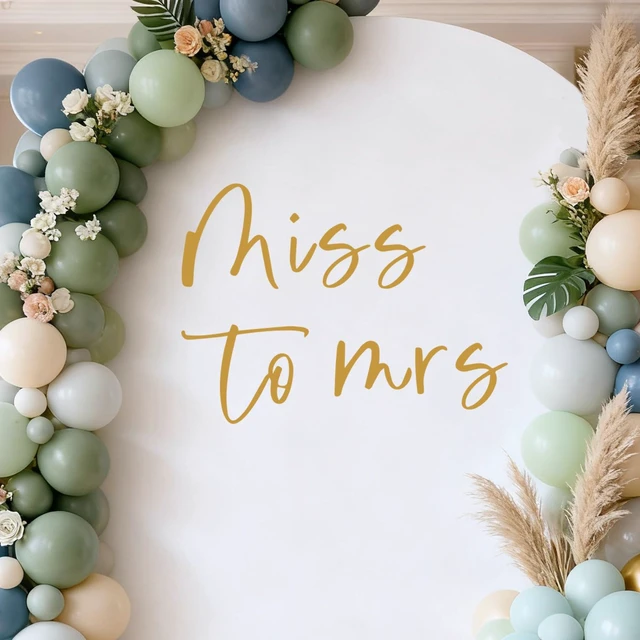 Main image of Miss to Mrs Sign for Backdrop, Gold Miss to Mrs Decal Wall Sticker Banner for Balloon Arch, Bride to Be Bridal Shower Bachelorette Wedding Engagement Party Decorations (Not Balloon)