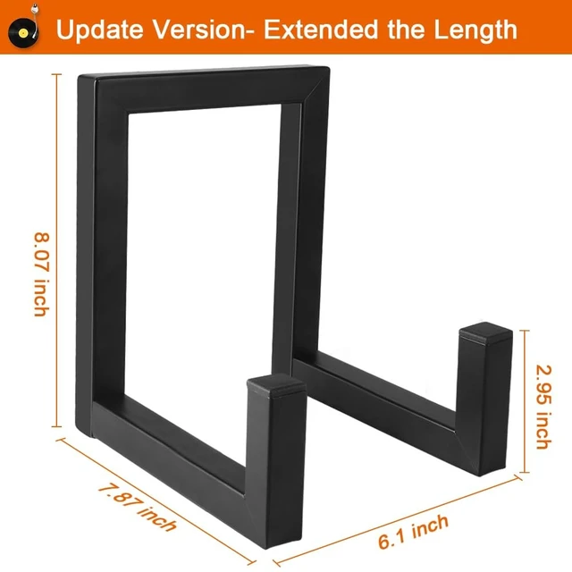 Alt view image 2 of 7 - Vinyl Record Storage Holder, Large 8" Black LP Record Holder Vinyl Display Rack Organizer for Albums, Metal Record Display Stand