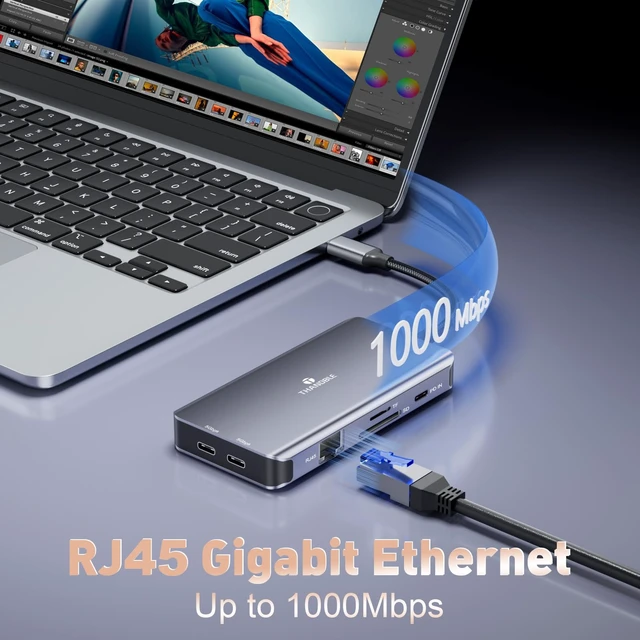 Alt view image 5 of 7 - USB C Docking Station Dual Monitor, 9 in 1 Laptop Docking Station Triple Monitor, 4K@60Hz USB C Hub Dual HDMI and DisplayPort, 1000Mbps LAN, 5Gbps USB-C, 100W PD, SD/TF for HP/Dell/Laptop