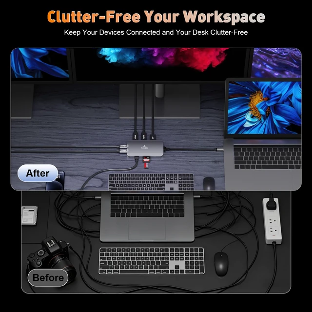 Alt view image 7 of 7 - USB C Docking Station Dual Monitor, 9 in 1 Laptop Docking Station Triple Monitor, 4K@60Hz USB C Hub Dual HDMI and DisplayPort, 1000Mbps LAN, 5Gbps USB-C, 100W PD, SD/TF for HP/Dell/Laptop