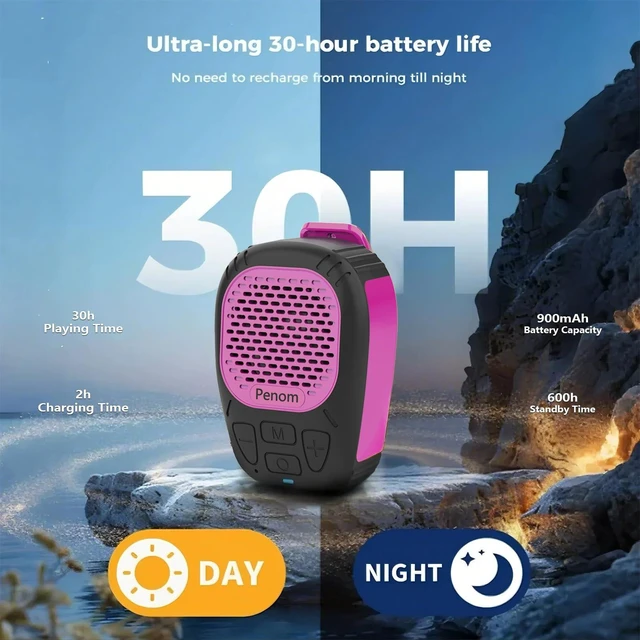 Alt view image 4 of 6 - Wearable Bluetooth Speaker,Clip on Wireless Jobsite Water-Resistant Portable Speaker, Built in Mic for Hands-Free/Call, Suitable for Indoor & Outdoor Use (Update Version Burgundy)
