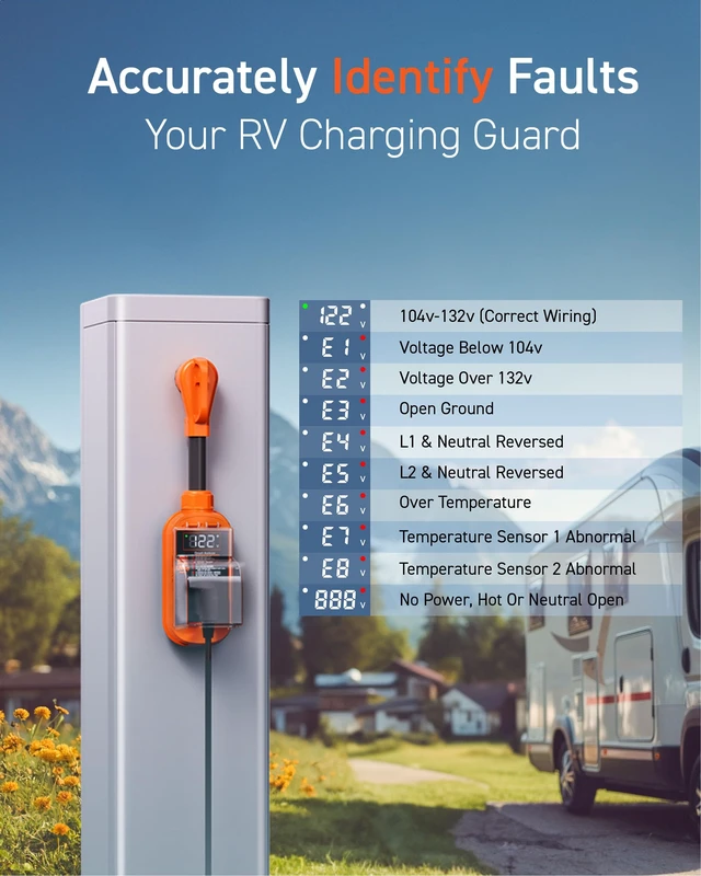 Alt view image 4 of 7 - RV Surge Protector with Smart LED Display, 50 amp 12000 Joules RV Circuit Analyzer - Camper Surge Protector with Waterproof Cover, RV Adapter Plug for CampersTravel Trailers50A