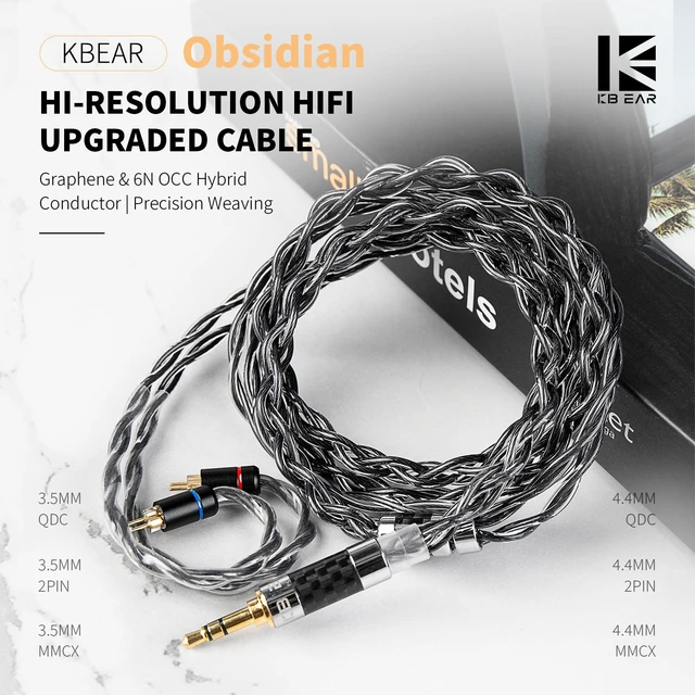Alt view image 2 of 7 - KBEAR Obsidian Black IEMs Cable, Graphene and 6N OCC Hybrid Conductor Earphone Upgraded Cable, Hi-Resolution HiFi Headphone Wire, 4 Strand 196-Core, 21AWG Braide Wire, 3.94ft/120cm (Black, QDC 3.5MM)