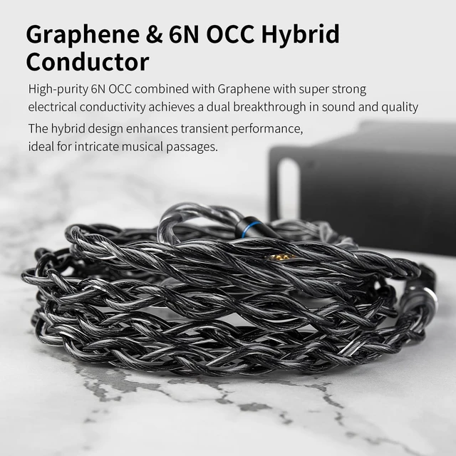 Alt view image 4 of 7 - KBEAR Obsidian Black IEMs Cable, Graphene and 6N OCC Hybrid Conductor Earphone Upgraded Cable, Hi-Resolution HiFi Headphone Wire, 4 Strand 196-Core, 21AWG Braide Wire, 3.94ft/120cm (Black, QDC 3.5MM)