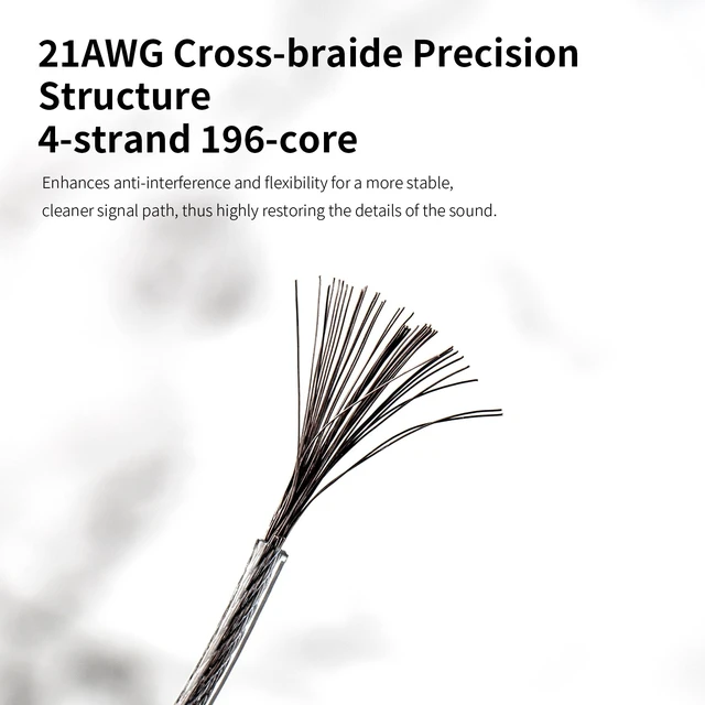 Alt view image 5 of 7 - KBEAR Obsidian Black IEMs Cable, Graphene and 6N OCC Hybrid Conductor Earphone Upgraded Cable, Hi-Resolution HiFi Headphone Wire, 4 Strand 196-Core, 21AWG Braide Wire, 3.94ft/120cm (Black, QDC 3.5MM)