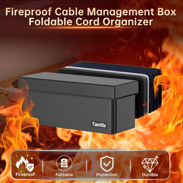 Alt view image 3 of 7 - Cable Management Box, Fireproof Foldable Cord Organizer and Cover Heat Resistant Large Power Strip Organizer for TV Wires, Computer and USB Hub with Cable Clips & Reusable Cable Ties, Black