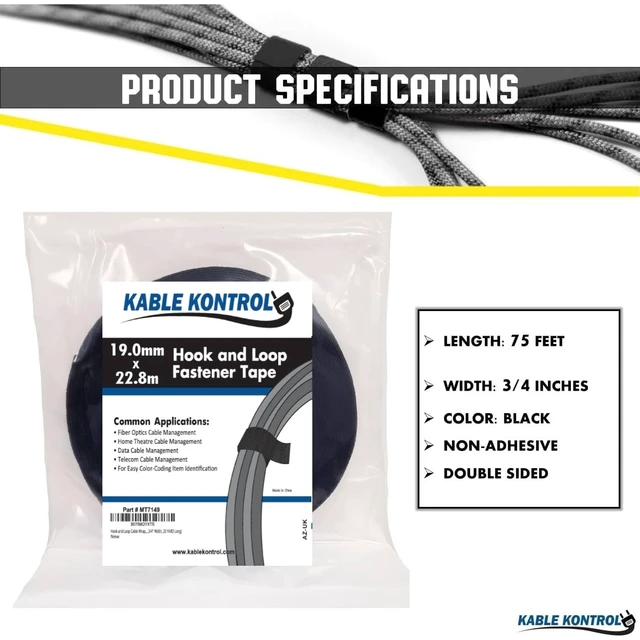 Alt view image 2 of 7 - Hook and Loop Tape Roll 3/4 Wide x 75 Ft Long Double Sided Heavy Duty Non-Adhesive Non-Sticky Nylon Reusable Fastener Strip Adjustable Strap Wire Organizer Cable Wrap Black