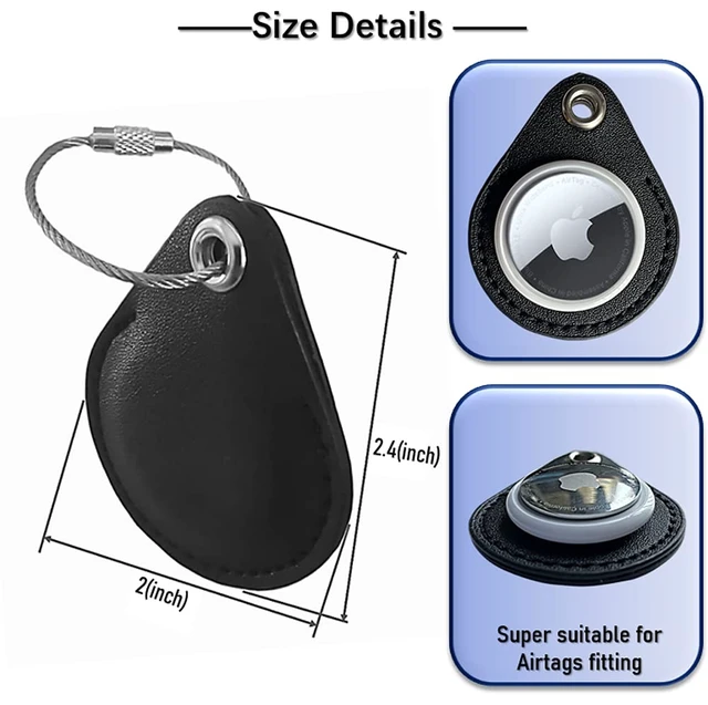 Alt view image 2 of 7 - 4packs Leather Case for Airtags 2021,Moto tag 2024 Tracker (Black,Brown) slim accessories with keychain for key, bag,dog collar, secure Airtag holder sleeve cover protect locator finder for carry