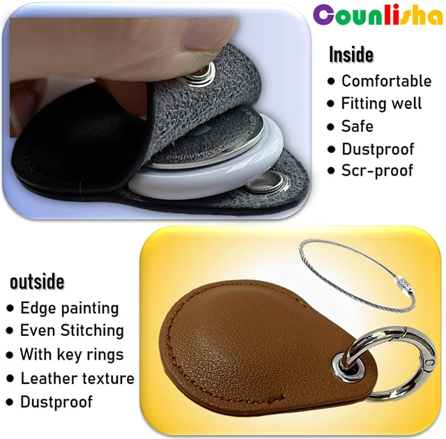 Alt view image 6 of 7 - 4packs Leather Case for Airtags 2021,Moto tag 2024 Tracker (Black,Brown) slim accessories with keychain for key, bag,dog collar, secure Airtag holder sleeve cover protect locator finder for carry