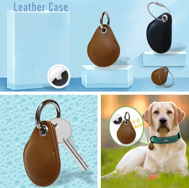 Alt view image 7 of 7 - 4packs Leather Case for Airtags 2021,Moto tag 2024 Tracker (Black,Brown) slim accessories with keychain for key, bag,dog collar, secure Airtag holder sleeve cover protect locator finder for carry