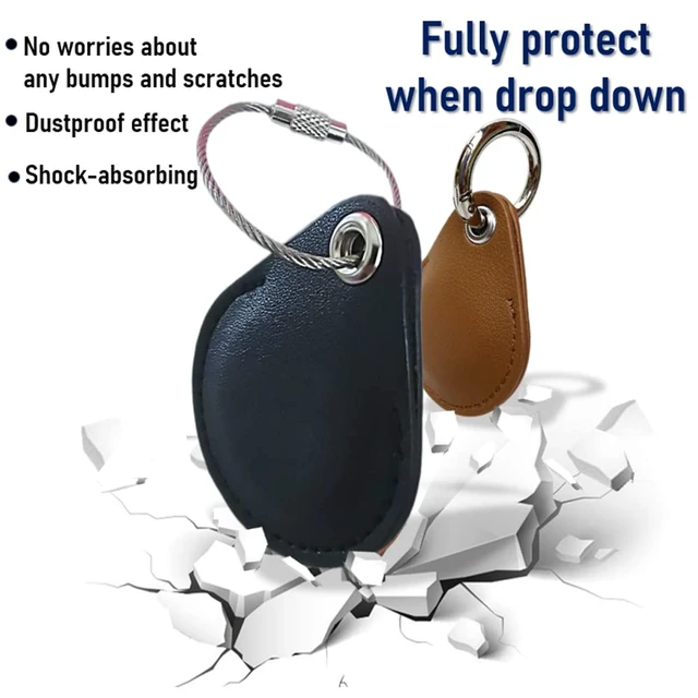 Alt view image 5 of 7 - 4packs Leather Case for Airtags 2021,Moto tag 2024 Tracker (Black,Brown) slim accessories with keychain for key, bag,dog collar, secure Airtag holder sleeve cover protect locator finder for carry