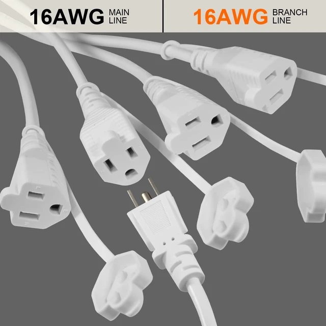 Alt view image 2 of 7 - 4 Way Power Splitter 45 Degrees 1 to 4 Extended Outlets 1.5FT 1-Pack Lower Right Corner Downward Angled US Flat Plug Male to Female SVT 16AWG Extension Cable Strip for Home, Office, School White