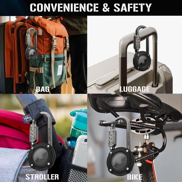 Alt view image 7 of 7 - Airtag Holder with 3-Digit Combination Lock, Protective Airtag Case with Metal Carabiner, Air tag Lock Case for Anti-Theft, Apple Airtag Accessory for Luggage, Backpacks, Strollers (1Pack)