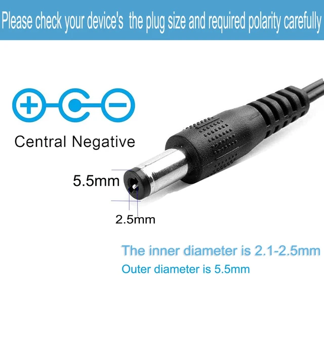 Alt view image 3 of 7 - 9Volt DC Guitar Pedal Power Supply 2A Max 9 Volt Power Adapter DC 9V Power Cord with 5.5x2.1mm2.5mm Plug Center Negative for dc9v Guitar Pedal (Pack of 2)