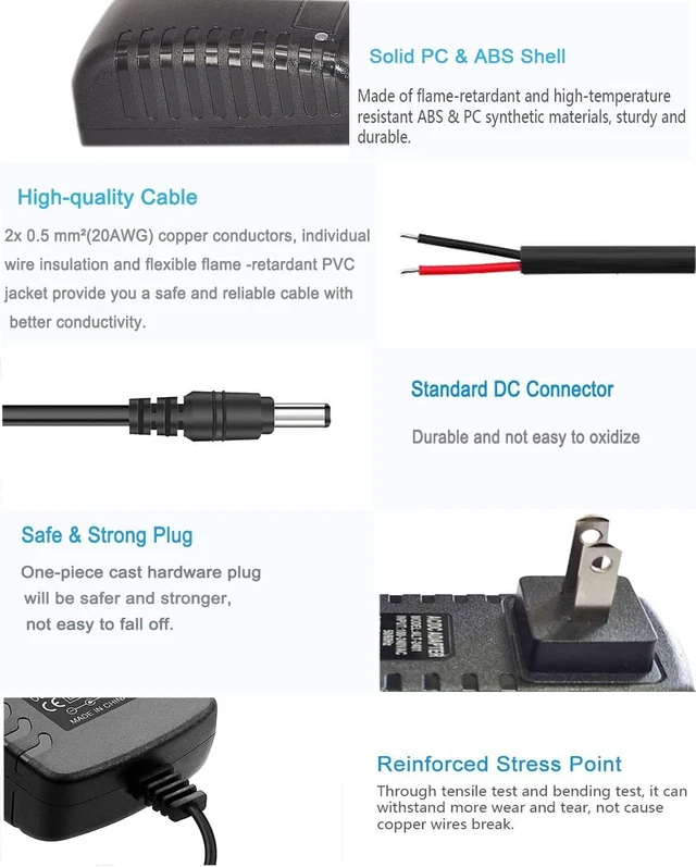 Alt view image 4 of 7 - 9Volt DC Guitar Pedal Power Supply 2A Max 9 Volt Power Adapter DC 9V Power Cord with 5.5x2.1mm2.5mm Plug Center Negative for dc9v Guitar Pedal (Pack of 2)