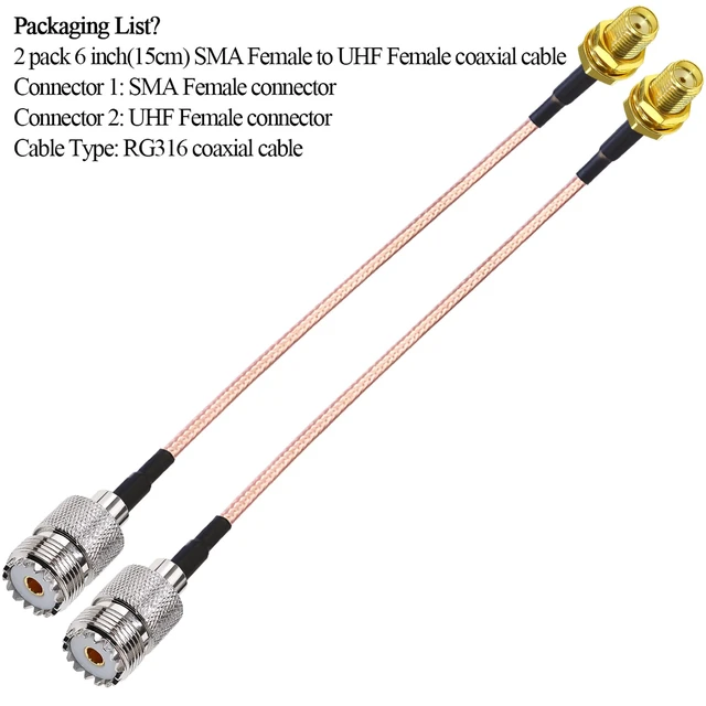 Alt view image 4 of 7 - 2PCS RG316 SMA to PL259 SO239 Coax Cable, SMA Female to UHF Female Coaxial Cable 6inch(15cm) CB Radio Pigtail Jumper Extension Cable for GPS, Antenna (Pack of 2)