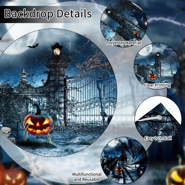 Alt view image 4 of 5 - Halloween Garage Door Cover 7x16ft Spooky Haunted Graveyard Garage Backdrop Large Hanging 2Car Halloween Garage Door Banner,Scary Moon Bat Ghosts Tombstones Glowing Pumpkins Decor for Halloween Party