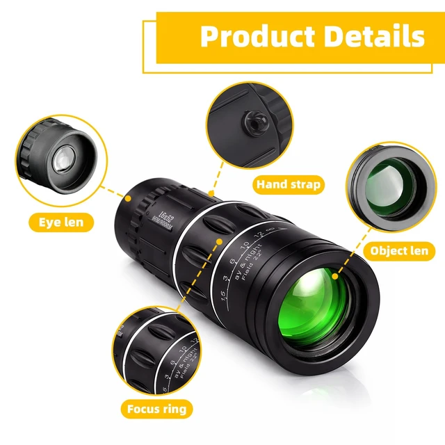 Alt view image 3 of 7 - 16X52 High Powered Monocular Telescope for Adults with Upgraded 52mm Objective Lens, Suitable as Mens Gifts Ideas for Camping, Hiking, Bird Watching and Hunting