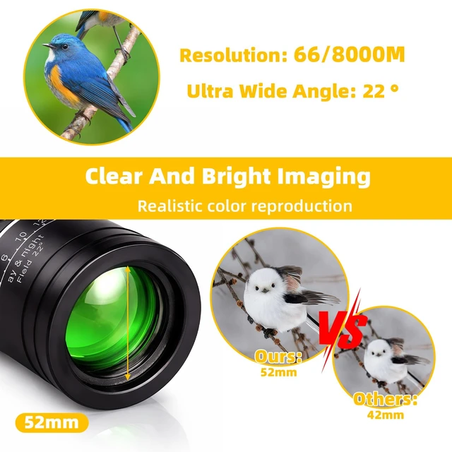 Alt view image 4 of 7 - 16X52 High Powered Monocular Telescope for Adults with Upgraded 52mm Objective Lens, Suitable as Mens Gifts Ideas for Camping, Hiking, Bird Watching and Hunting