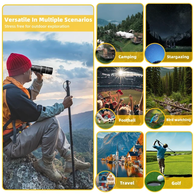 Alt view image 6 of 7 - 16X52 High Powered Monocular Telescope for Adults with Upgraded 52mm Objective Lens, Suitable as Mens Gifts Ideas for Camping, Hiking, Bird Watching and Hunting