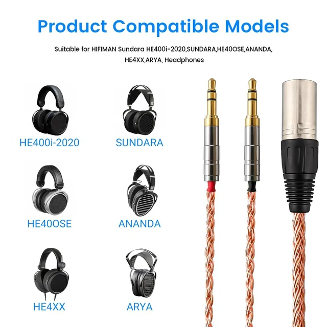 Alt view image 4 of 6 - XIUSHAOT Replacement Cable for Hifiman SUNDARA Ananda,Upgrade Cable for Hifiman HE4XX/HE-400i/HE560/HE-350/HE1000 Headphone 2.5mm/3.5mm/4.4mm to Dual 3.5mm (Copper, 4 Pin XLR Male)