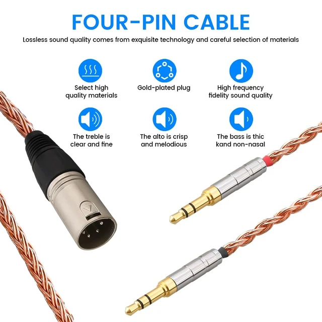 Alt view image 3 of 6 - XIUSHAOT Replacement Cable for Hifiman SUNDARA Ananda,Upgrade Cable for Hifiman HE4XX/HE-400i/HE560/HE-350/HE1000 Headphone 2.5mm/3.5mm/4.4mm to Dual 3.5mm (Copper, 4 Pin XLR Male)