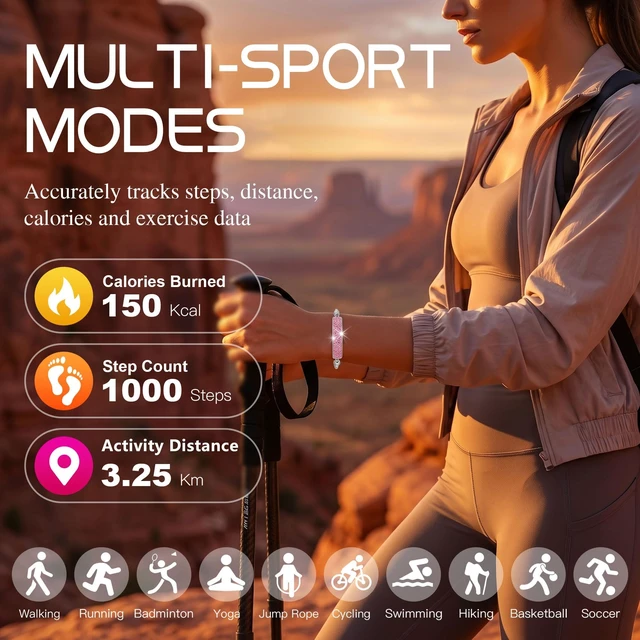 Alt view image 3 of 7 - Smart Bracelet for Women, Step Counter Fitness Tracker Jewelry Bracelet Design, Step Counter, Sleep Tracking, 1ATM Water Resistant, Multi-Sport Modes, No Subscription, 2 Bands