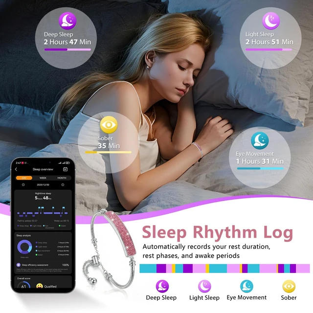 Alt view image 4 of 7 - Smart Bracelet for Women, Step Counter Fitness Tracker Jewelry Bracelet Design, Step Counter, Sleep Tracking, 1ATM Water Resistant, Multi-Sport Modes, No Subscription, 2 Bands