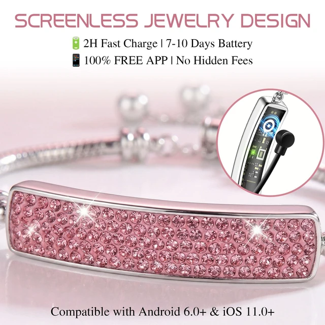 Alt view image 6 of 7 - Smart Bracelet for Women, Step Counter Fitness Tracker Jewelry Bracelet Design, Step Counter, Sleep Tracking, 1ATM Water Resistant, Multi-Sport Modes, No Subscription, 2 Bands