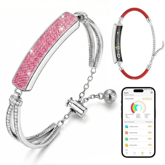 Main image of Smart Bracelet for Women, Step Counter Fitness Tracker Jewelry Bracelet Design, Step Counter, Sleep Tracking, 1ATM Water Resistant, Multi-Sport Modes, No Subscription, 2 Bands