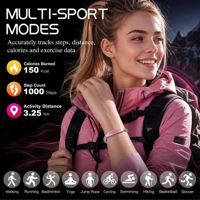 Alt view image 3 of 7 - Smart Bracelet for Women, Step Counter Fitness Tracker Jewelry Bracelet Design, Step Counter, Sleep Tracking, 1ATM Water Resistant, Multi-Sport Modes, No Subscription, 2 Bands