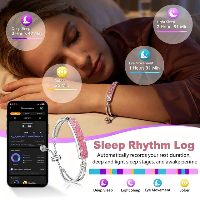 Alt view image 4 of 7 - Smart Bracelet for Women, Step Counter Fitness Tracker Jewelry Bracelet Design, Step Counter, Sleep Tracking, 1ATM Water Resistant, Multi-Sport Modes, No Subscription, 2 Bands