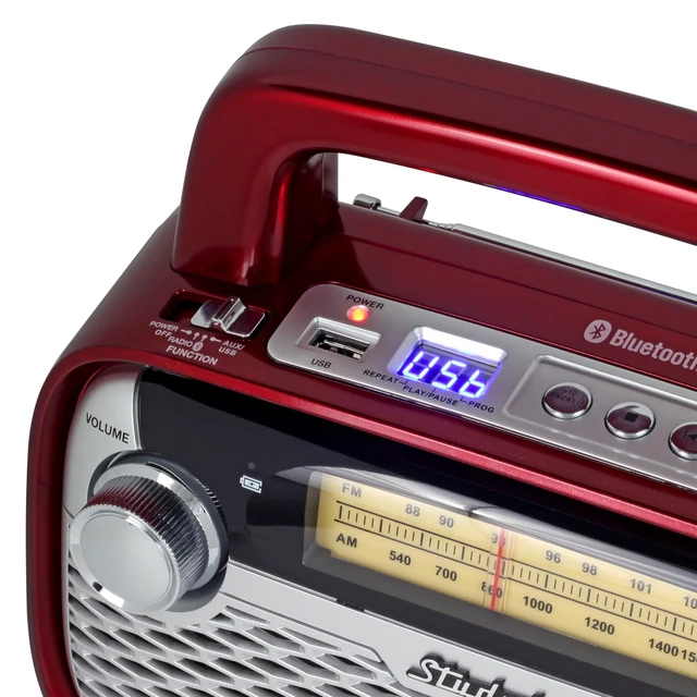 Alt view image 3 of 5 - SB2006 Bluetooth Speaker with AM/FM Portable Radio Bluetooth Streaming, Rechargeable Battery, and High Power (Red)
