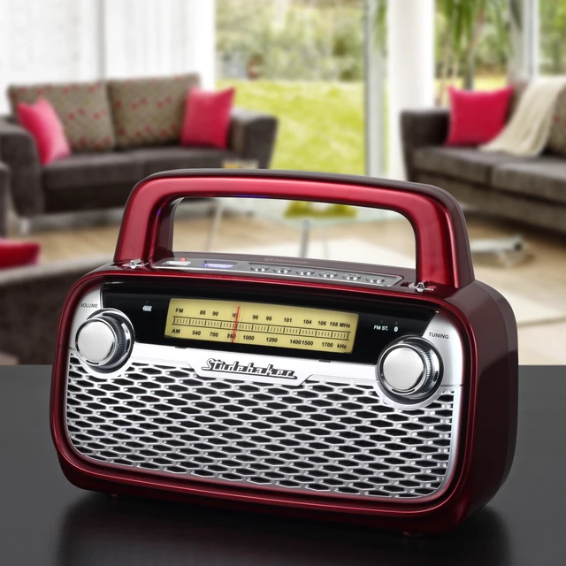 Alt view image 5 of 5 - SB2006 Bluetooth Speaker with AM/FM Portable Radio Bluetooth Streaming, Rechargeable Battery, and High Power (Red)