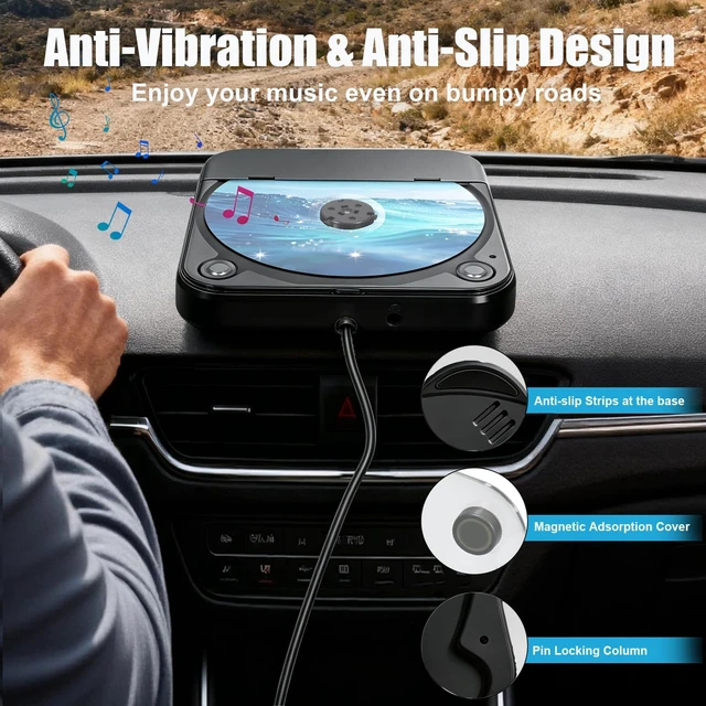Alt view image 3 of 7 - Portable CD Player for Car, External Car CD Player (Black) USB Plug and Play, AUX Port, USB Extension Cable, Personal CD Players for Laptop/Computer/TV