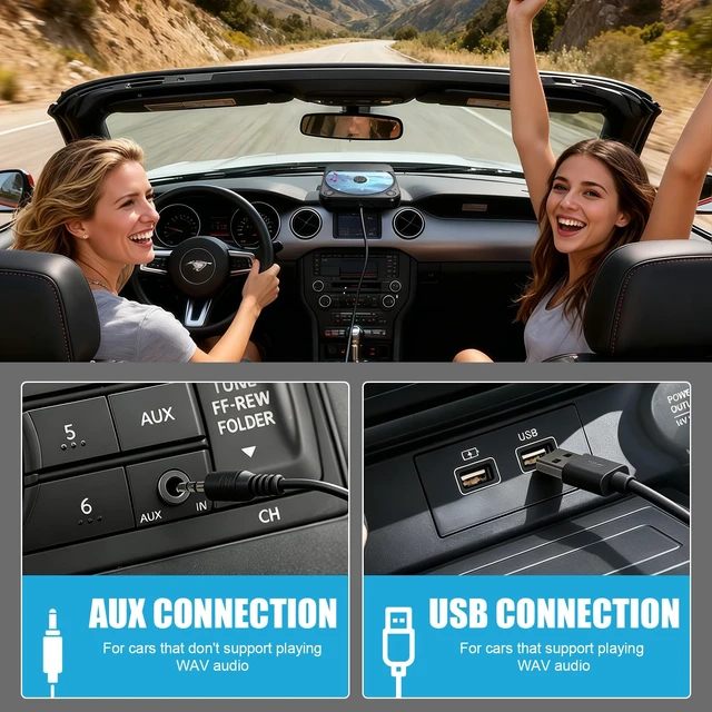 Alt view image 5 of 7 - Portable CD Player for Car, External Car CD Player (Black) USB Plug and Play, AUX Port, USB Extension Cable, Personal CD Players for Laptop/Computer/TV