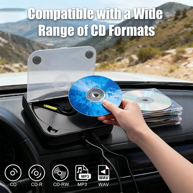 Alt view image 4 of 7 - Portable CD Player for Car, External Car CD Player (Black) USB Plug and Play, AUX Port, USB Extension Cable, Personal CD Players for Laptop/Computer/TV