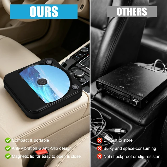 Alt view image 6 of 7 - Portable CD Player for Car, External Car CD Player (Black) USB Plug and Play, AUX Port, USB Extension Cable, Personal CD Players for Laptop/Computer/TV