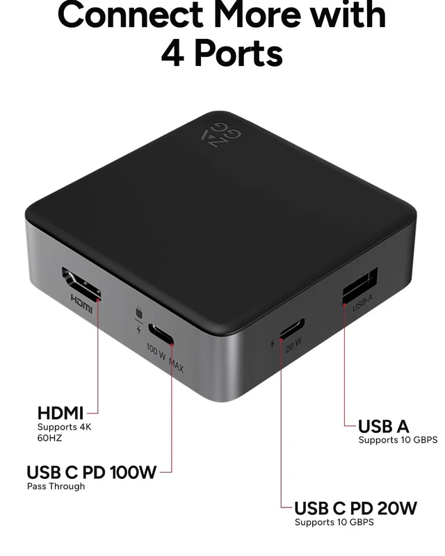 Alt view image 2 of 6 - 4-Port Hub - Versatile USB-C PD, USB-A HDMI Adapter High-Speed Charging & 4K Display Support, Compact for Travel, Compatible with Windows, macOS, iPadOS, ChromeOS, Android