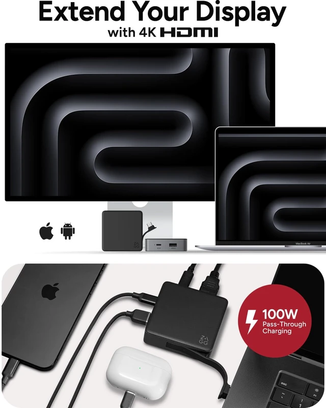 Alt view image 4 of 6 - 4-Port Hub - Versatile USB-C PD, USB-A HDMI Adapter High-Speed Charging & 4K Display Support, Compact for Travel, Compatible with Windows, macOS, iPadOS, ChromeOS, Android