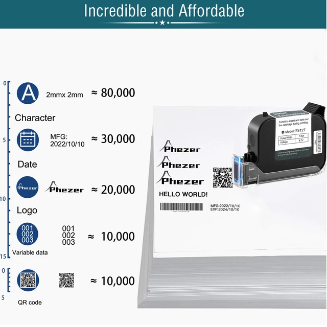 Alt view image 4 of 7 - Original 42ml Black Quick Dry Solvent Ink Cartridge Replacement PS127 for 0.5inch/12.7mm Handheld Inkjet Printers P15 / P16 / P18 and 0.5-inch Mini Inkjet Printer (PS127 Cartridge)