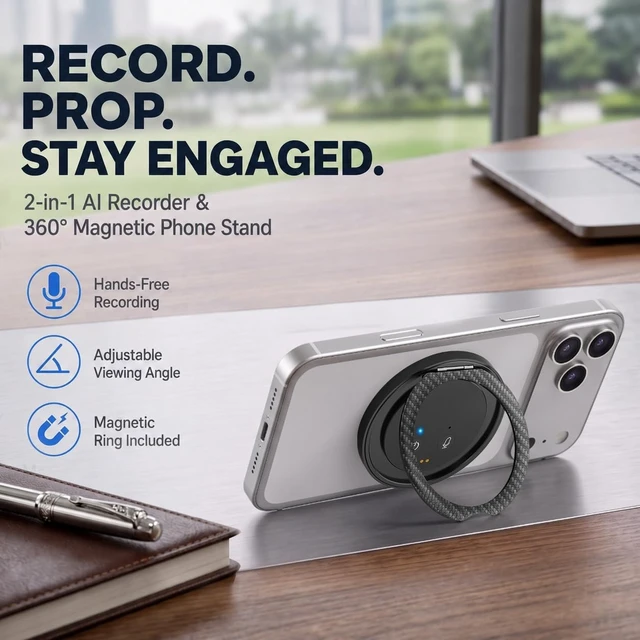 Alt view image 2 of 7 - AI Voice Recorder with Transcribe & Summarize for Calls, Meetings & Study AI Note Taker for Professionals & Teams, 100+ Languages, 360° Magnetic Phone Stand, 1TB Cloud Multi-Device Sync
