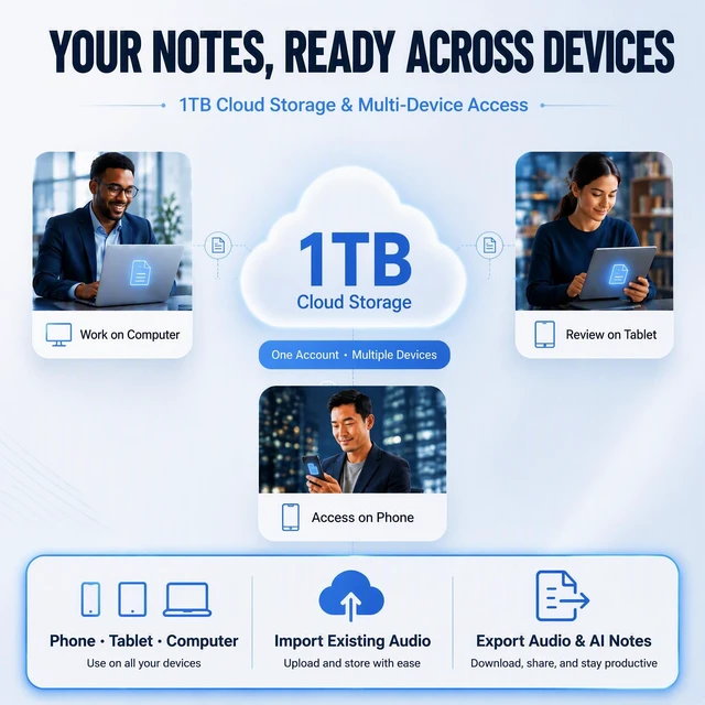 Alt view image 6 of 7 - AI Voice Recorder with Transcribe & Summarize for Calls, Meetings & Study AI Note Taker for Professionals & Teams, 100+ Languages, 360° Magnetic Phone Stand, 1TB Cloud Multi-Device Sync