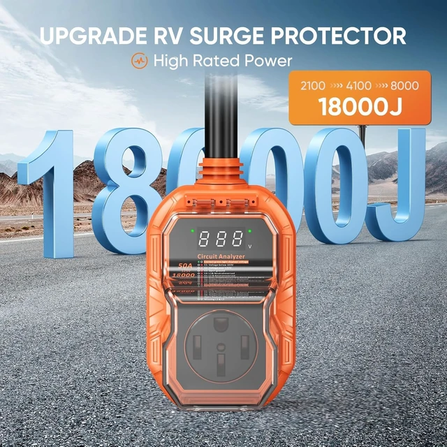 Alt view image 2 of 7 - RV Surge Protector 50 Amp with Smart LED Display, 18000J RV Circuit Analyzer Waterproof with High/Low Voltage Protection, RV Adapter Plug for Camper with Voltage Monitoring, Clear Error Codes
