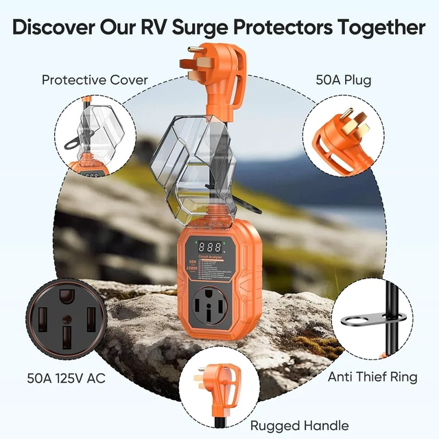 Alt view image 4 of 7 - RV Surge Protector 50 Amp with Smart LED Display, 18000J RV Circuit Analyzer Waterproof with High/Low Voltage Protection, RV Adapter Plug for Camper with Voltage Monitoring, Clear Error Codes