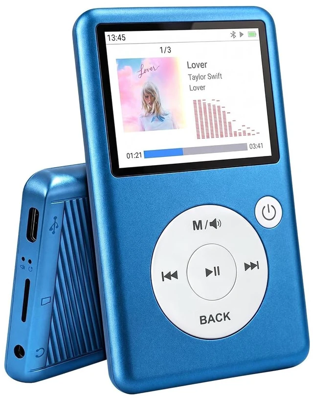 Main image of MP3 Player with Bluetooth 5.3, HiFi Lossless Sound, Click Wheel Portable Music Player for Kids and Adults, FM Radio, Voice Recorder, Video, 8GB Built-in Expandable to 128GB Blue