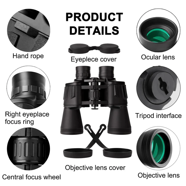 Alt view image 4 of 7 - 20x50 High Power Binoculars for Adults with Smartphone Adapter, HD Professional/Daily Waterproof Compact Binoculars for Bird Watching Hiking Concert Travel with BAK4 Prism FMC Lens, Black